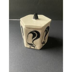 Vintage Hand Painted Trinket Box Jar Pottery Artisan Handcrafted Cottage Deco